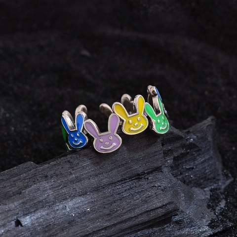 Multicolor Enamel Cartoon Rabbit Smile Face Open Ring For Women Trendy Copper Animal Shape Adjustable Finger Ring Fashion Jewelry