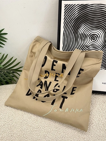 Borsa Tote In Tela Stampa Poesia Francese Lettere Grande Capacità Borsa A Spalla Con Ricamo Artistico Minimalista
