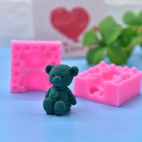 Bären Silikonform 3D Strickmuster Herzform Für DIY Seife Fondant Kerze Handwerk