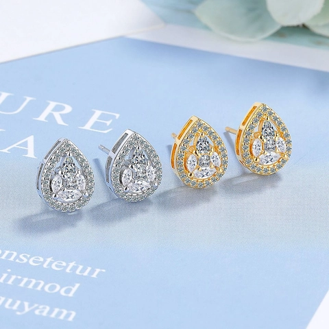 Elegante Kupfer Zirkonia Wassertropfen Ohrhänger Für Damen Mode Geometrische Lange Ohrringe Weißgold Vergoldeter Schmuck