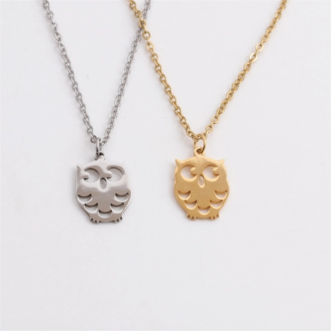 Collana Pendente Gufo Acciaio Inossidabile Cavo Taglio Laser Lucidato Gioielli Novità Accessorio Animale Per Uomini Donne