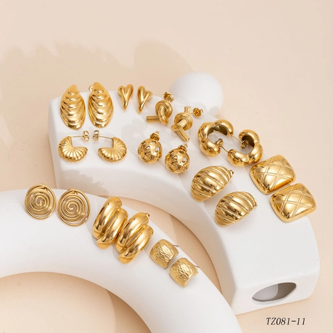 Vintage Unregelmäßige Textur Ohrstecker Für Damen Titanstahl Vergoldet Minimalistische Geometrische Metallische Ohrringe Schmuck