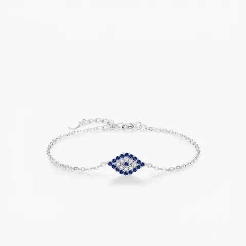 925 Sterling Silber Böser Blick Armband Für Frauen Blau Klar Zirkonia Eingelegt Glücksbringer Minimalistischer Schmuck
