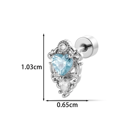 Joyas Piercing Cartilago Oreja Corazon Zircon Cobre Barra Acero Inoxidable Tornillo Trasero Vintage Barroco Mujeres