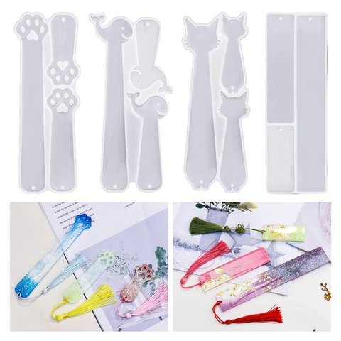 Bookmark Silicone Molds DIY Crystal Epoxy Resin Casting Cat Paw Dolphin Rectangle Shapes Flexible Craft Making Tools Reusable