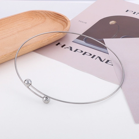 Collar Choker De Acero Inoxidable Minimalista Para Mujer Gargantilla Geométrica Abierta Ajustable Con Doble Perla Joyería Elegante