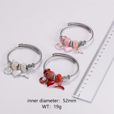 Edelstahl Verstellbares Künstliche Perlenarmband Mit Meerjungfrauenschwanz Muschel Herz Anhängern Emaille Künstliche Perlen Kunstperlen Schmuck