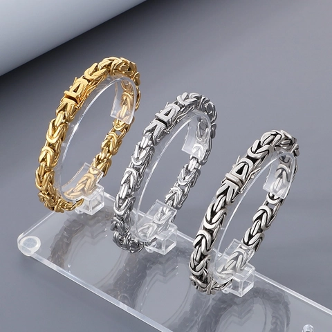 Pulsera De Cadena Bizantina Para Hombre Acero Inoxidable 316L Joyería Hip Hop Retro King Chain Con Cierre De Caja
