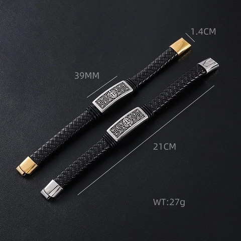 Bracciale In Pelle Intrecciata Da Uomo Con Chiusura Magnetica In Acciaio Inossidabile 304 Croce Scudo Gioielli