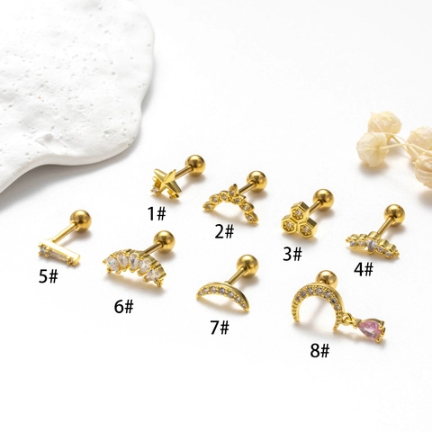 Orecchino Per Cartilagine In Acciaio Inossidabile Con Zircone Cuore Luna Forma Chiusura A Sfera Filettata Gioielli Di Moda Donne