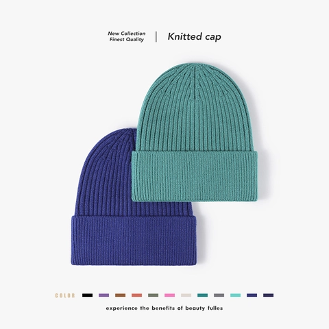Bonnet En Maille Côtelée Unisexe Chaud Épais Fil Guipé À Revers Couleur Unie Hiver Extérieur Décontracté Doux