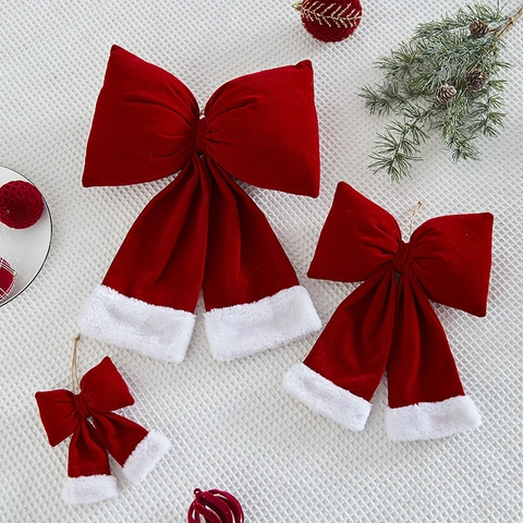 Addobbi Pendenti Albero Natale Fiocchi Velluto Palle Fioccate Bordo Pelliccia Sintetica Decorazione Festa Festiva