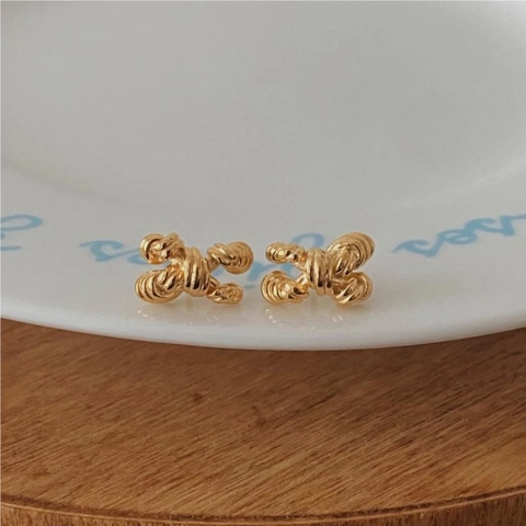 Orecchini A Lobo In Argento Sterling 925 Nodo Intrecciato Fiocco Design Minimalista Stile Coreano Per Donna