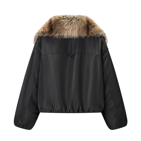 Giacca Corta Da Donna Con Collo In Pelliccia Sintetica Chiusura Con Cerniera Nero Solido Moda Casual Cappotto Caldo A Maniche Lunghe