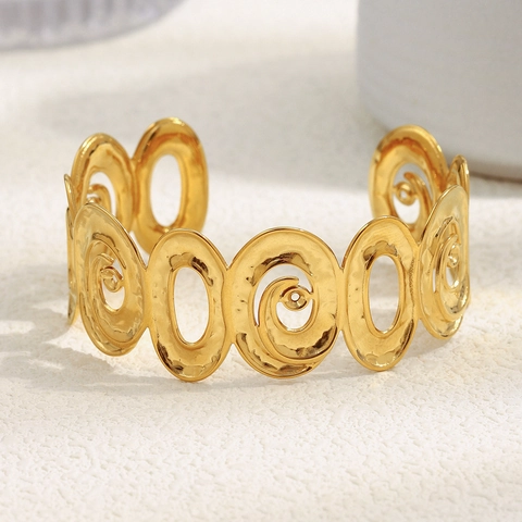 Edelstahl 18K Vergoldet Spirale Hohl Offene Manschette Armreif Für Frauen Geometrische Hammerschlag Optik Mode