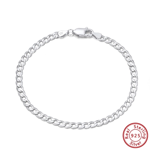 Cuban Link Bracelet 925 Sterling Silver 18K Gold Plated Minimalist Italian Curb Chain Jewelry For Men Women