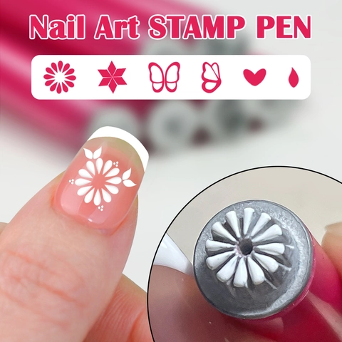 Penna Timbro Nail Art Professionale Plastica Metallo DIY Motivo Fiore Farfalla Stella Strumenti Goffratura Manicure