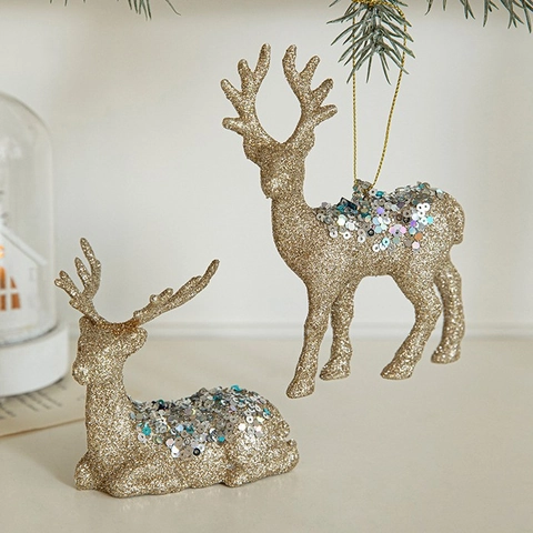 Decorazioni Natalizie Renna Glitter Oro Paillettes Figurine Alce Ornamenti Appesi Vacanze Arredo Festa Festival Casa