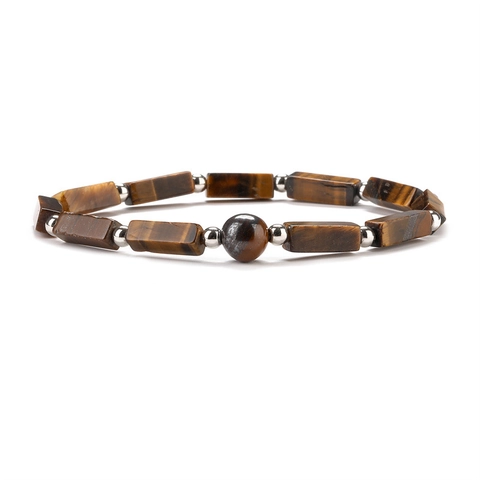 Men Beaded Bracelet Natural Tiger Eye Stone Turquoise Agate Skull Handmade Fashion Jewelry Elastic Stretch Wristband