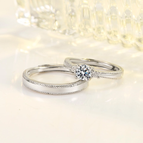 Romantic Couple Rings For Men Women Minimalist Copper Zircon Jewelry Adjustable Open Design With Milgrain Edge