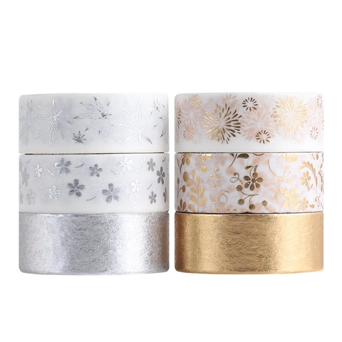 Cintas Washi Oro Plata Papel Metálico Patrones Florales Para DIY Scrapbooking Journaling Manualidades Decorativas