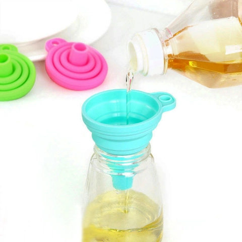 Mini Collapsible Silicone Funnel Telescopic Kitchen Liquid Dispensing Tool Portable With Hanging Hole