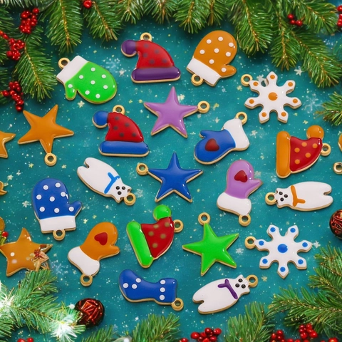Colgantes De Navidad De Acero Inoxidable Esmalte Dibujos Animados Copo De Nieve Estrella Para Hacer Joyas Accesorios