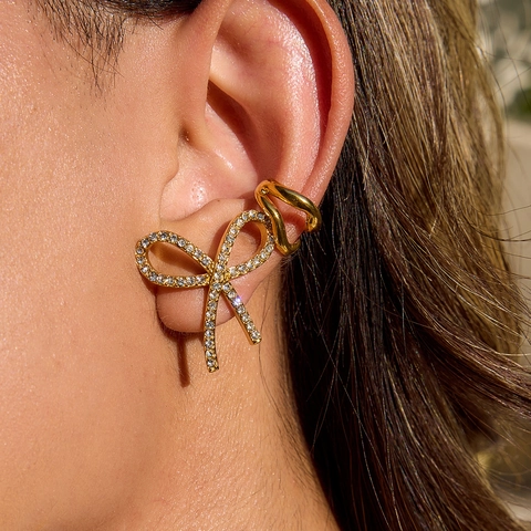 Stainless Steel Bowknot Stud Earrings For Women Pave Rhinestone Fashion Jewelry Elegant Golden Butterfly Earrings