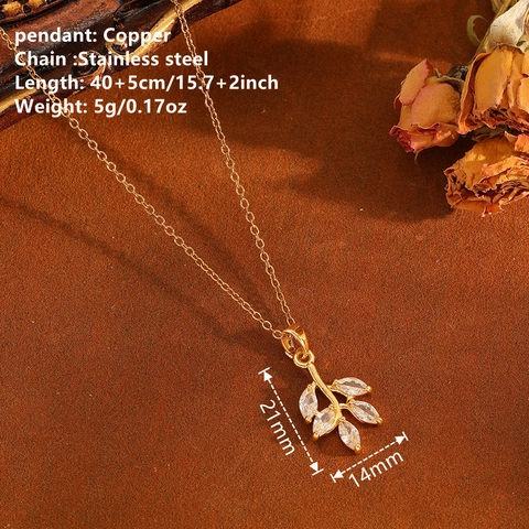 Collier Pendentif Feuille Et Boucles Oreilles Créoles Acier Inoxydable Cuivre Zircone Bijoux Pour Femmes Élégant