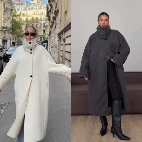 Damen Langer Wollmantel Stehkragen Übergröße Einreihig Elegant Dick Warm Herbst Winter Mantel