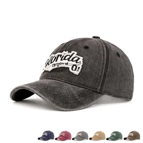 Casquette De Baseball En Coton Lavé Vintage Broderie Florida Original Ajustable Pare-Soleil Extérieur Unisexe