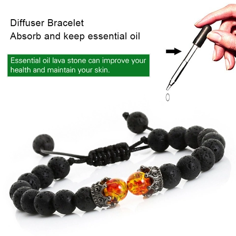 Bracciale Con Perline In Pietra Lavica Naturale Occhio Di Tigre Con Corona In Lega Zircone Retrò Regolabile