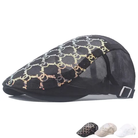 Berretto In Rete Con Paillettes Cappello Piatto Traspirante Traforato Regolabile Protezione Solare Estiva Cappello Outdoor Chic Da Donna