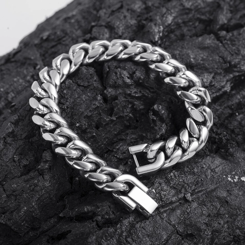 Chunky Cuban Link Chain Necklace And Bracelet Stainless Steel Hip Hop Bold Industrial Jewelry For Men Women