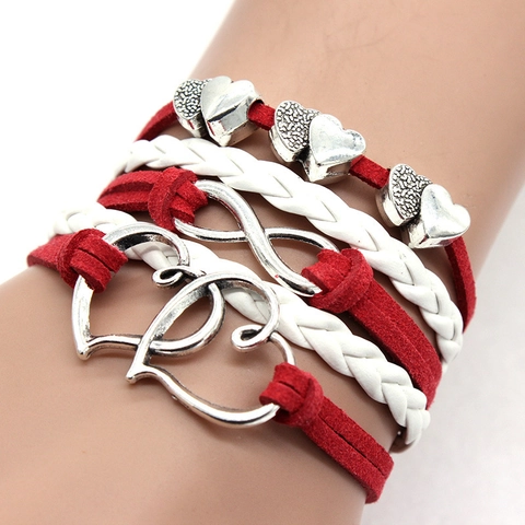 Heart Infinity Multilayer Braided Leather Suede Cord Bracelet Fashion Casual Jewelry Gift For Couples Women