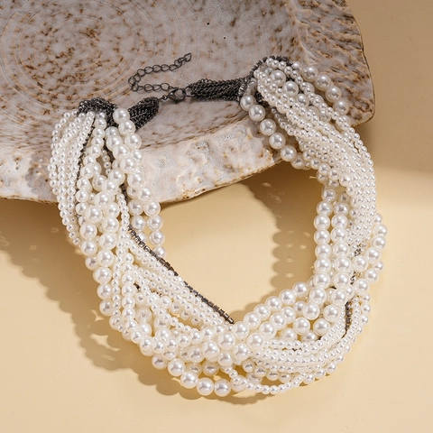 Baroque Multi Layered Imitation Artificial Pearl Necklace With Rhinestone And Iron Chain Vintage Elegant Choker For Women