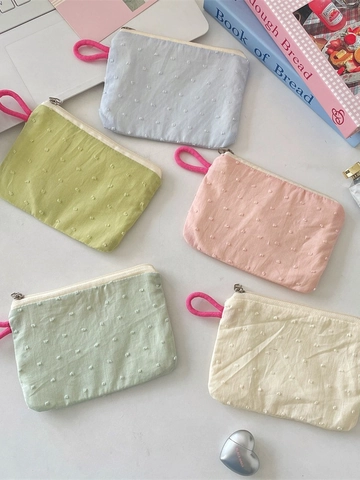 Mini Coin Purse Floral Print Seersucker Polyester Zipper Pouch Portable Cosmetic Bag For Women Keys Lipstick Storage