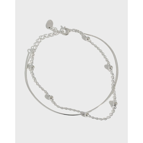 Double Layer 925 Sterling Silver Bracelet Minimalist Snake Chain And Bead Charm Jewelry For Women Adjustable