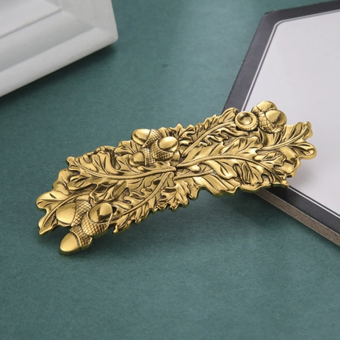 Fermaglio per Capelli a Molla in Lega Vintage con Foglia di Quercia e Ghianda per Donna Design Botanico Retrò Metallico a Rilievo