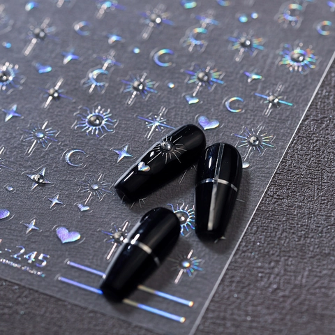 Pegatinas Uñas Holográficas Estrella Luna Láser Brillante Diamantes Imitación 3D Auto Adhesivo Decoración Manicura Lujo