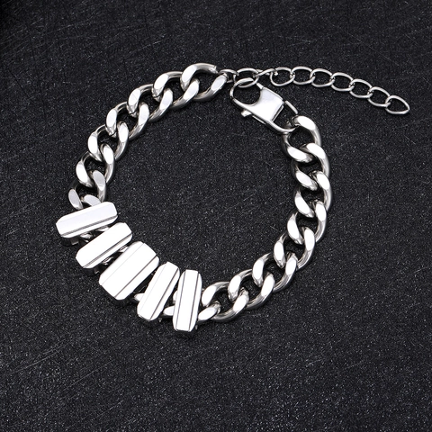 Stainless Steel Cuban Link Bracelet For Men Hip Hop Punk Style Chain With Rectangular Plate Jewelry