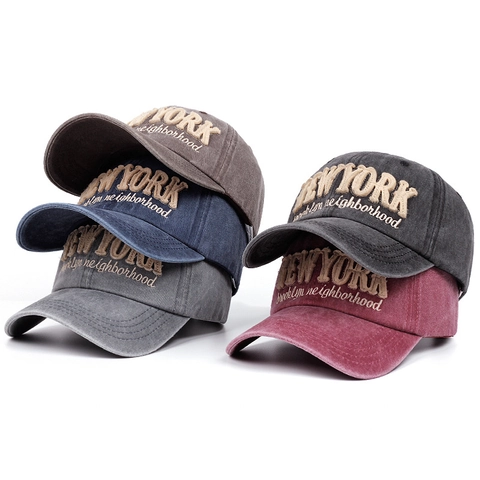 Berretto Da Baseball In Cotone Lavato Vintage Ricamo New York Brooklyn Regolabile Texture Usurata Cappello Streetwear Protezione Solare