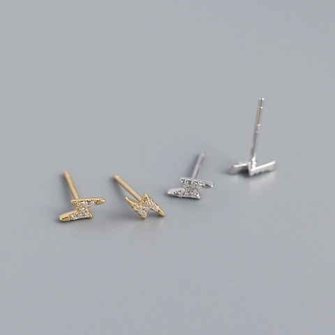 925 Sterling Silver Lightning Bolt Stud Earrings With Cubic Zirconia Minimalist Tiny Dainty Jewelry For Women