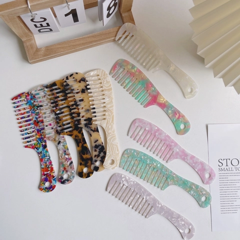 Fashion Acetate Hair Comb Marble Pattern Wide Tooth Detangling Comb Anti-Static Handheld Styling Comb For Women Hair Care