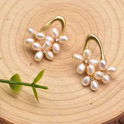 Natural Freshwater Pearl Flower Earrings With 925 Sterling Silver Earring Post Handmade Baroque Style Jewelry For Women
