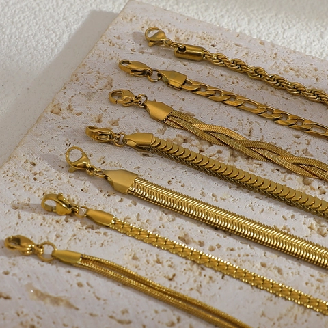 Bracciale Da Donna In Acciaio Inossidabile Placcato Oro 18K Impermeabile Catena A Serpente Gioielli