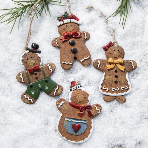 Ornements Suspendus De Bonhomme De Pain D'Épices De Noël En Résine Style Biscuit Peint Décoration D'Arbre Fête Maison