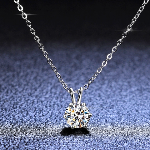 Collana con Ciondolo in Argento Sterling 925 Moissanite Zirconia per Donna Classica Moissanite a Sei Griffe Taglio Rotondo Catena a Serpente Gioielli Regalo