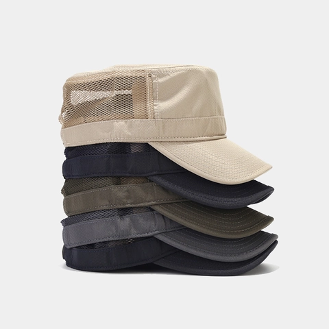 Unisex Cadet Cap Atmungsaktives Mesh Schnelltrocknend Sonnenhut Outdoor Sport Militär Flat Top Hut Verstellbar Sommer