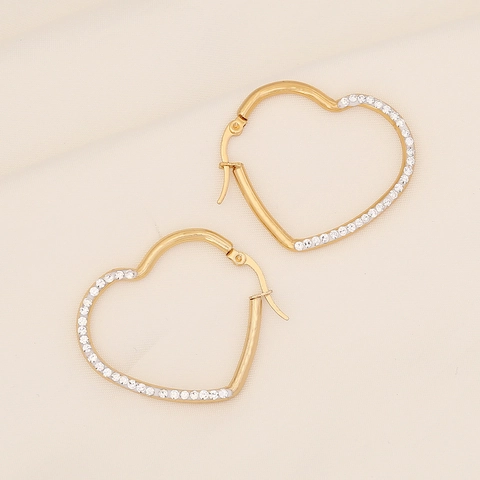 Pendientes De Aro Geométricos Con Diamantes De Imitación Corazón Cuadrado Para Mujer Acero Inoxidable Joyería Moda
